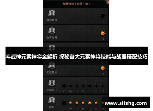 斗战神元素神将全解析 探秘各大元素神将技能与战略搭配技巧