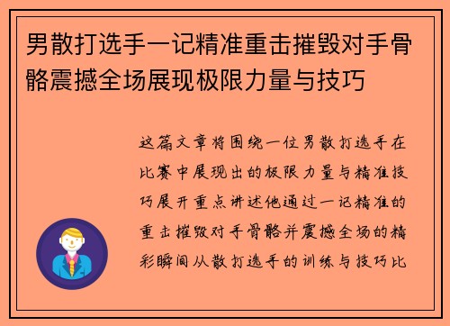男散打选手一记精准重击摧毁对手骨骼震撼全场展现极限力量与技巧